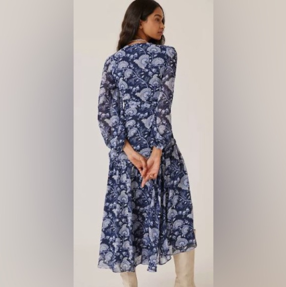 Anthropologie Hutch Geo Long Sleeve Wrap Midi Dress - Picture 2 of 4